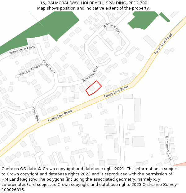 16, BALMORAL WAY, HOLBEACH, SPALDING, PE12 7RP: Location map and indicative extent of plot