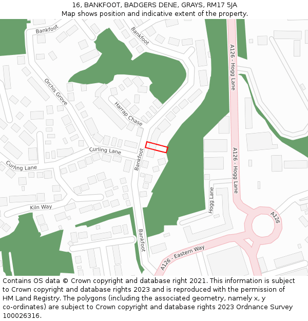 16, BANKFOOT, BADGERS DENE, GRAYS, RM17 5JA: Location map and indicative extent of plot