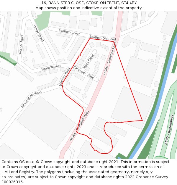 16, BANNISTER CLOSE, STOKE-ON-TRENT, ST4 4BY: Location map and indicative extent of plot