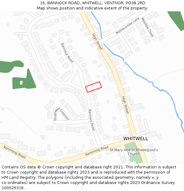 16, BANNOCK ROAD, WHITWELL, VENTNOR, PO38 2RD: Location map and indicative extent of plot