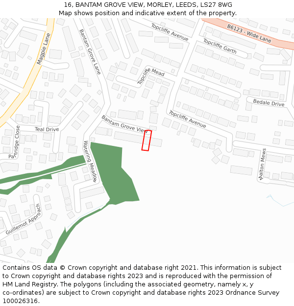 16, BANTAM GROVE VIEW, MORLEY, LEEDS, LS27 8WG: Location map and indicative extent of plot