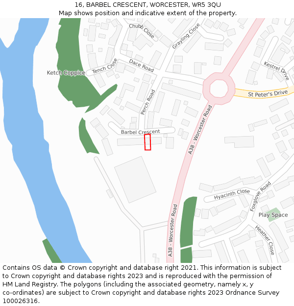 16, BARBEL CRESCENT, WORCESTER, WR5 3QU: Location map and indicative extent of plot