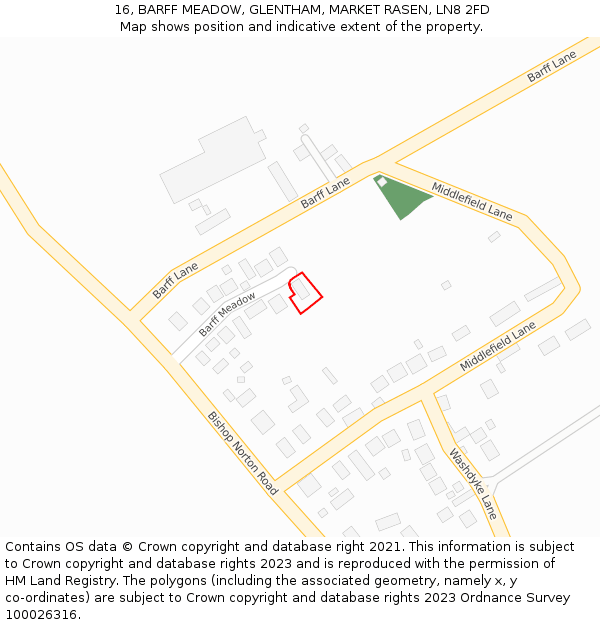 16, BARFF MEADOW, GLENTHAM, MARKET RASEN, LN8 2FD: Location map and indicative extent of plot