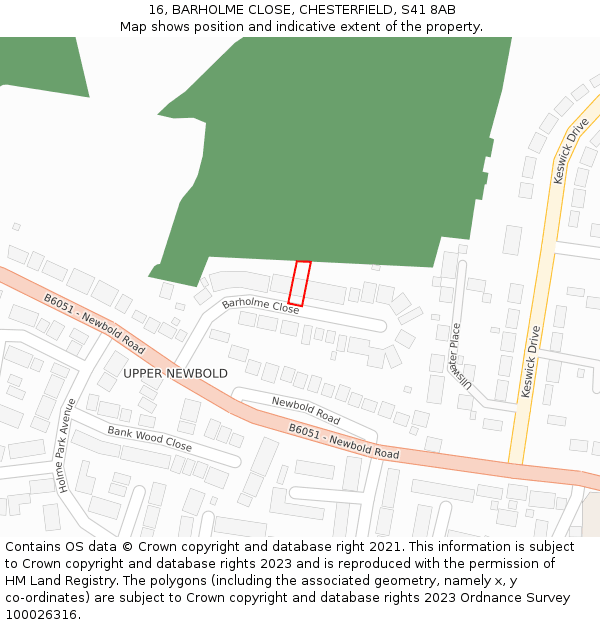 16, BARHOLME CLOSE, CHESTERFIELD, S41 8AB: Location map and indicative extent of plot