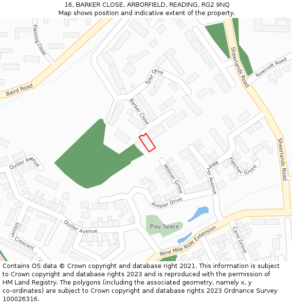 16, BARKER CLOSE, ARBORFIELD, READING, RG2 9NQ: Location map and indicative extent of plot