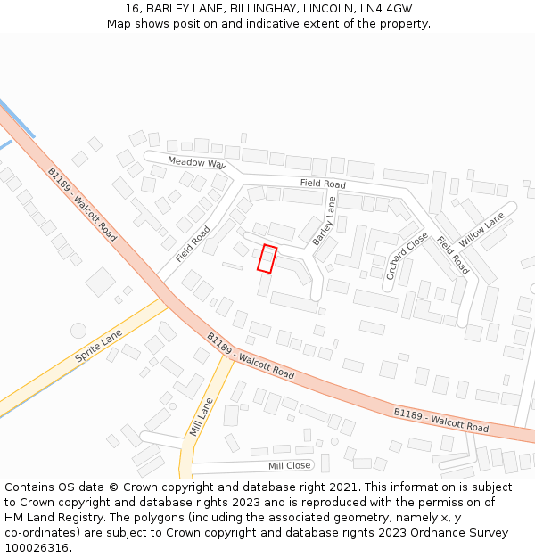 16, BARLEY LANE, BILLINGHAY, LINCOLN, LN4 4GW: Location map and indicative extent of plot