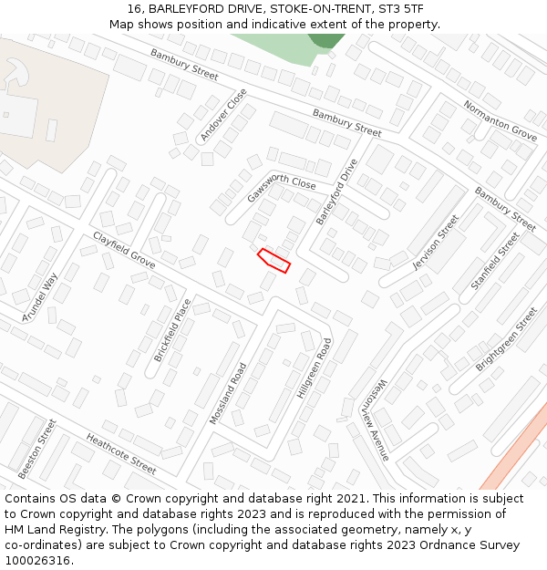 16, BARLEYFORD DRIVE, STOKE-ON-TRENT, ST3 5TF: Location map and indicative extent of plot