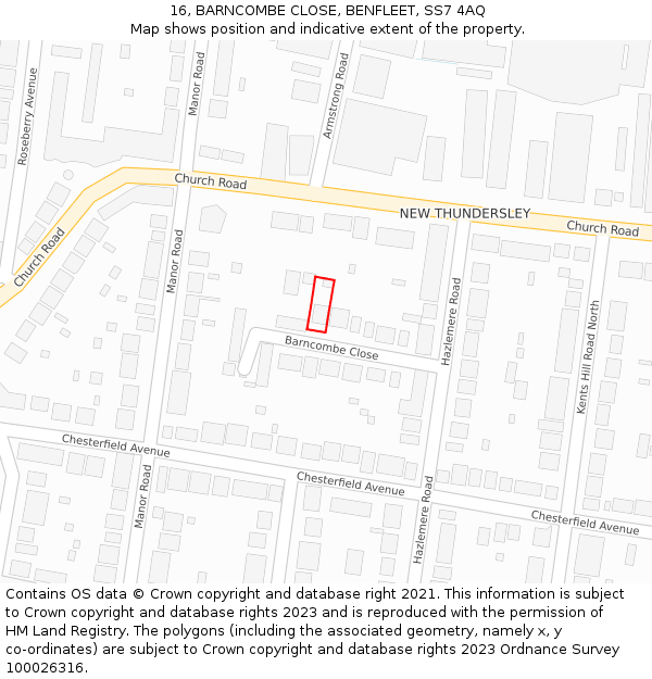 16, BARNCOMBE CLOSE, BENFLEET, SS7 4AQ: Location map and indicative extent of plot