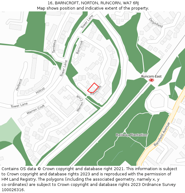 16, BARNCROFT, NORTON, RUNCORN, WA7 6RJ: Location map and indicative extent of plot