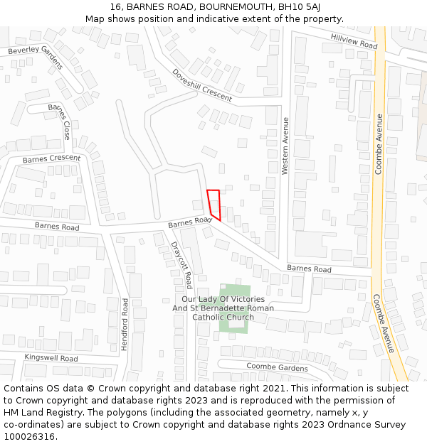 16, BARNES ROAD, BOURNEMOUTH, BH10 5AJ: Location map and indicative extent of plot