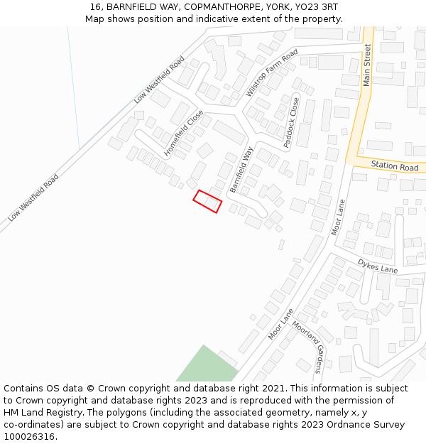 16, BARNFIELD WAY, COPMANTHORPE, YORK, YO23 3RT: Location map and indicative extent of plot