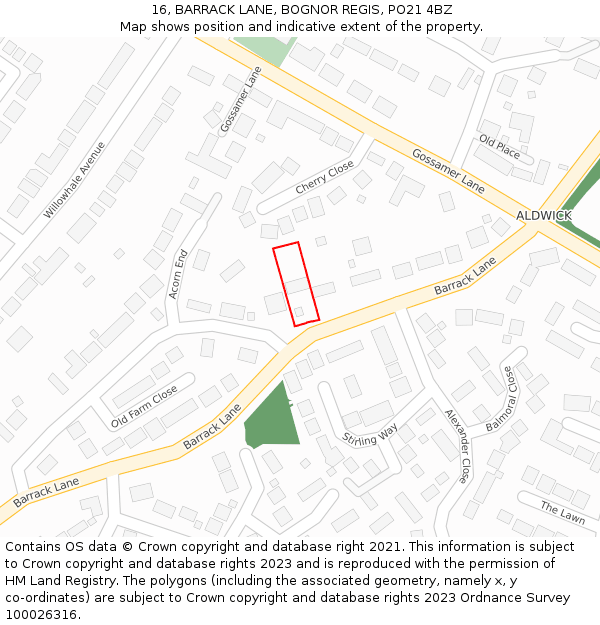 16, BARRACK LANE, BOGNOR REGIS, PO21 4BZ: Location map and indicative extent of plot