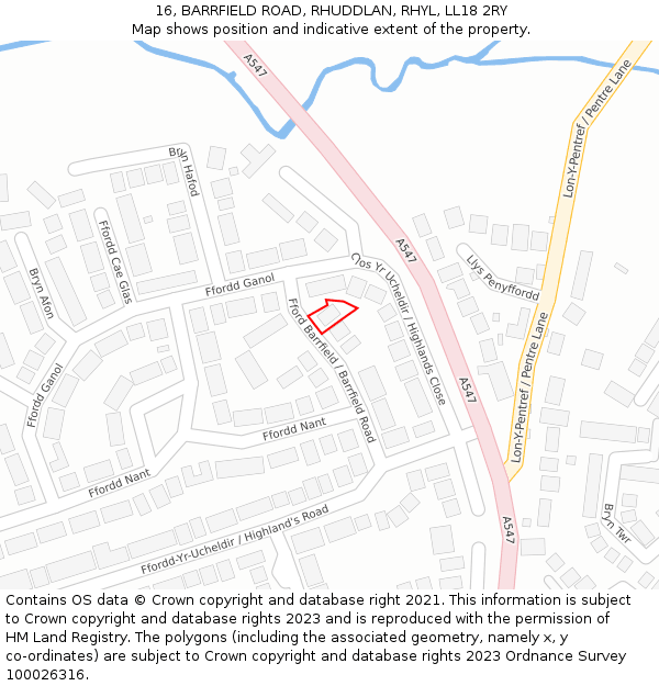 16, BARRFIELD ROAD, RHUDDLAN, RHYL, LL18 2RY: Location map and indicative extent of plot