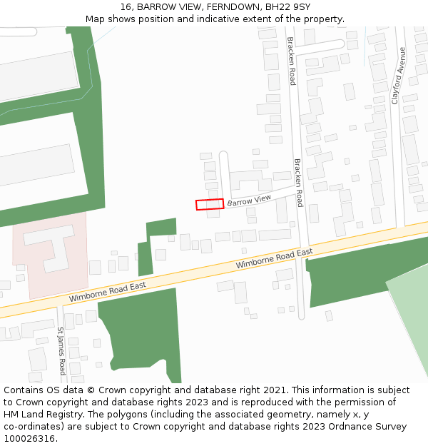 16, BARROW VIEW, FERNDOWN, BH22 9SY: Location map and indicative extent of plot