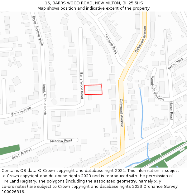 16, BARRS WOOD ROAD, NEW MILTON, BH25 5HS: Location map and indicative extent of plot