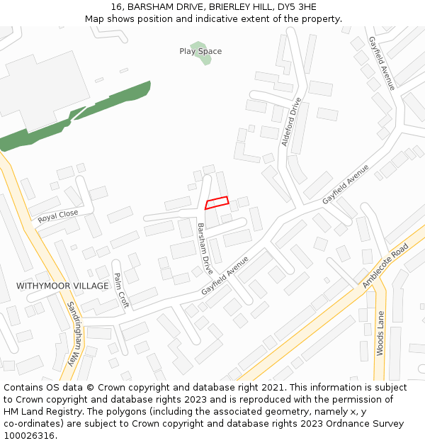 16, BARSHAM DRIVE, BRIERLEY HILL, DY5 3HE: Location map and indicative extent of plot