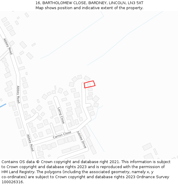 16, BARTHOLOMEW CLOSE, BARDNEY, LINCOLN, LN3 5XT: Location map and indicative extent of plot