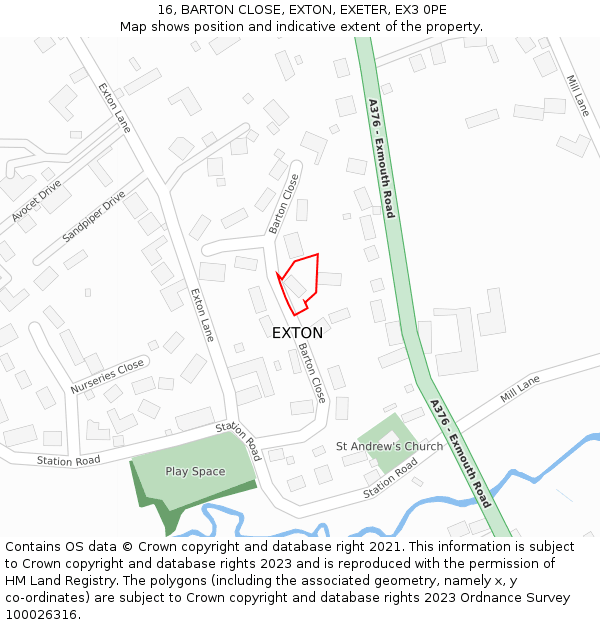 16, BARTON CLOSE, EXTON, EXETER, EX3 0PE: Location map and indicative extent of plot