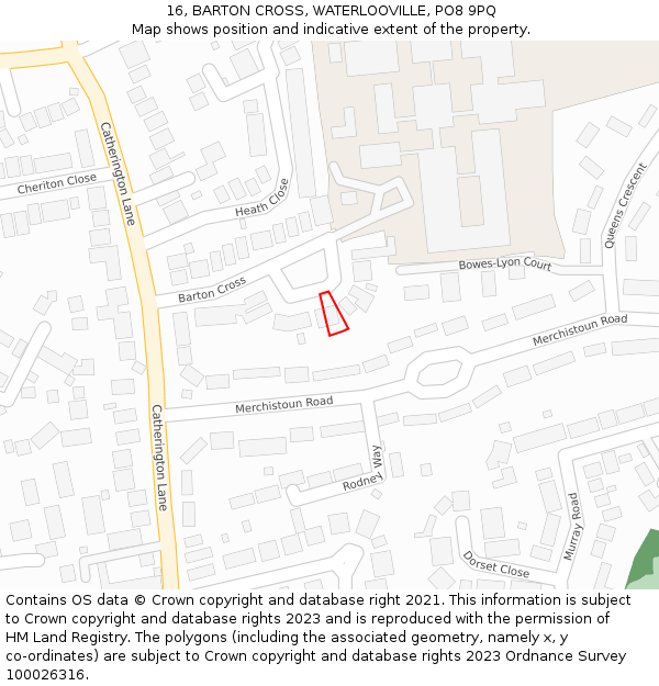 16, BARTON CROSS, WATERLOOVILLE, PO8 9PQ: Location map and indicative extent of plot