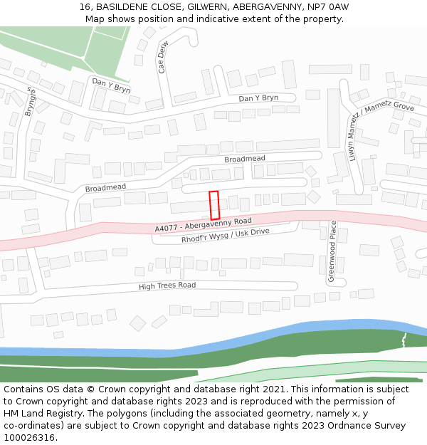 16, BASILDENE CLOSE, GILWERN, ABERGAVENNY, NP7 0AW: Location map and indicative extent of plot