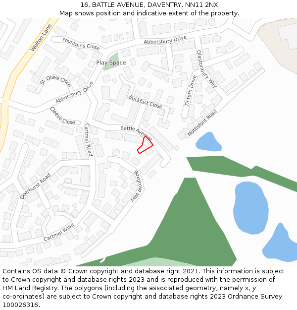 16, BATTLE AVENUE, DAVENTRY, NN11 2NX: Location map and indicative extent of plot