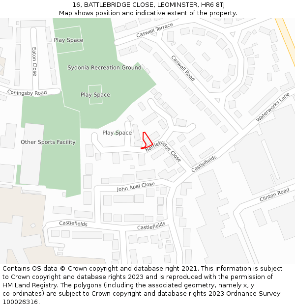 16, BATTLEBRIDGE CLOSE, LEOMINSTER, HR6 8TJ: Location map and indicative extent of plot