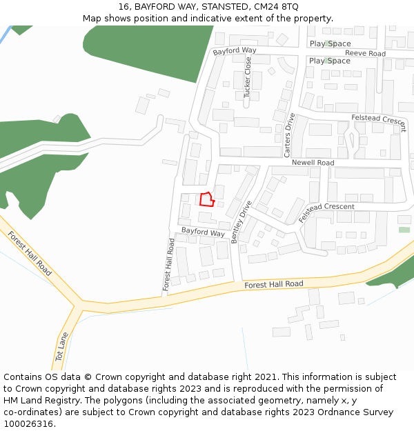 16, BAYFORD WAY, STANSTED, CM24 8TQ: Location map and indicative extent of plot