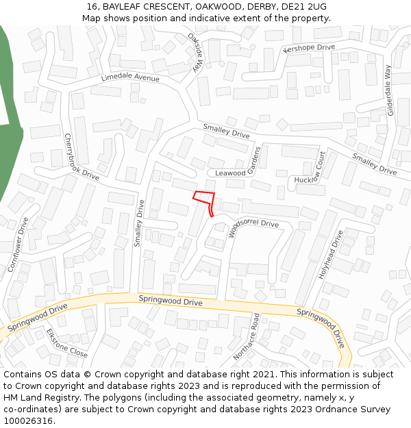 16, BAYLEAF CRESCENT, OAKWOOD, DERBY, DE21 2UG: Location map and indicative extent of plot