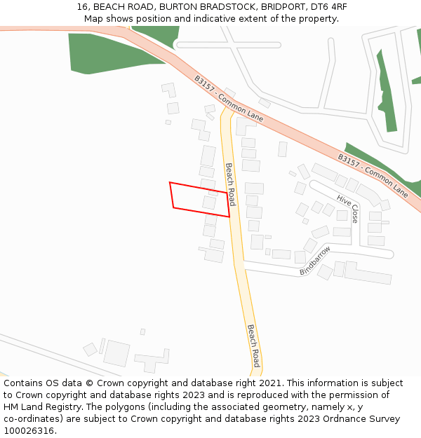 16, BEACH ROAD, BURTON BRADSTOCK, BRIDPORT, DT6 4RF: Location map and indicative extent of plot