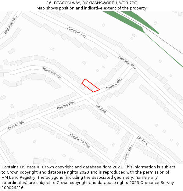 16, BEACON WAY, RICKMANSWORTH, WD3 7PG: Location map and indicative extent of plot