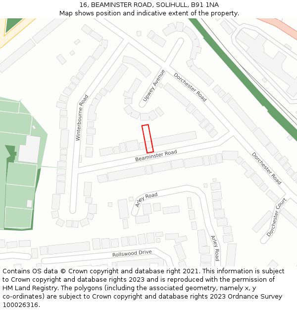 16, BEAMINSTER ROAD, SOLIHULL, B91 1NA: Location map and indicative extent of plot