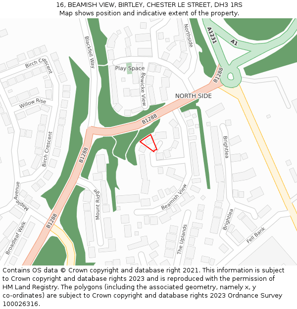 16, BEAMISH VIEW, BIRTLEY, CHESTER LE STREET, DH3 1RS: Location map and indicative extent of plot