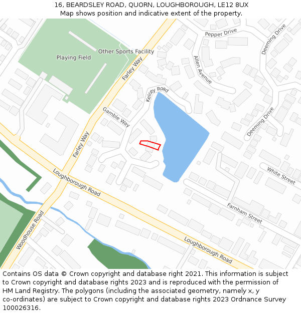 16, BEARDSLEY ROAD, QUORN, LOUGHBOROUGH, LE12 8UX: Location map and indicative extent of plot