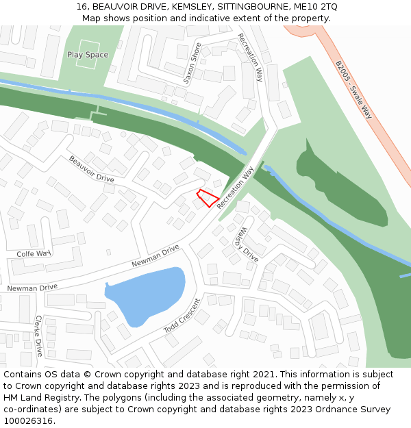 16, BEAUVOIR DRIVE, KEMSLEY, SITTINGBOURNE, ME10 2TQ: Location map and indicative extent of plot