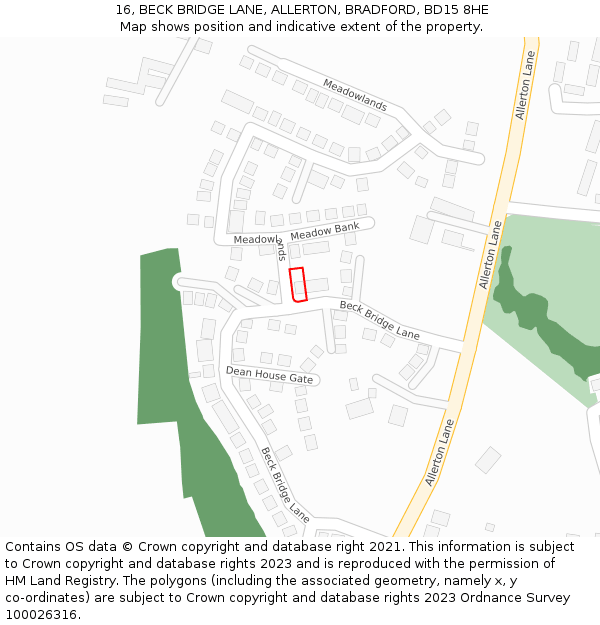 16, BECK BRIDGE LANE, ALLERTON, BRADFORD, BD15 8HE: Location map and indicative extent of plot