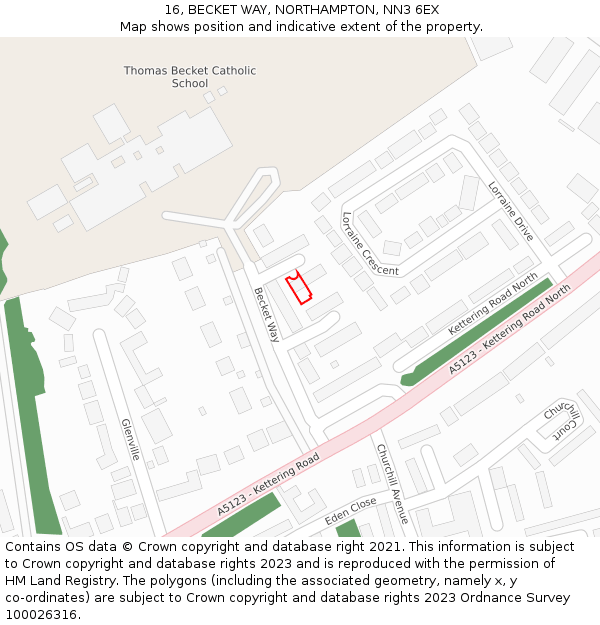 16, BECKET WAY, NORTHAMPTON, NN3 6EX: Location map and indicative extent of plot