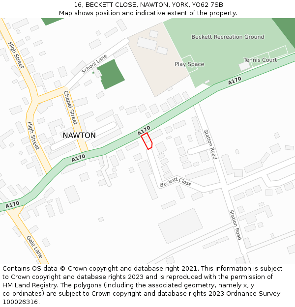 16, BECKETT CLOSE, NAWTON, YORK, YO62 7SB: Location map and indicative extent of plot