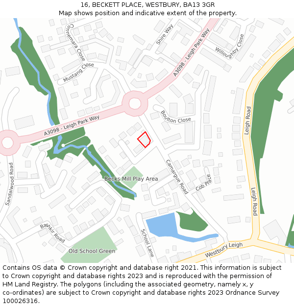 16, BECKETT PLACE, WESTBURY, BA13 3GR: Location map and indicative extent of plot