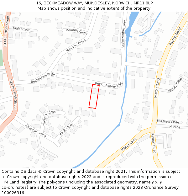 16, BECKMEADOW WAY, MUNDESLEY, NORWICH, NR11 8LP: Location map and indicative extent of plot