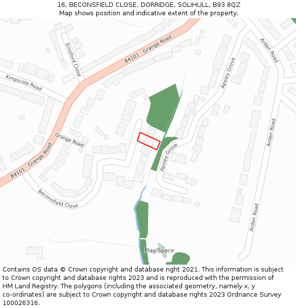 16, BECONSFIELD CLOSE, DORRIDGE, SOLIHULL, B93 8QZ: Location map and indicative extent of plot