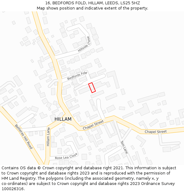 16, BEDFORDS FOLD, HILLAM, LEEDS, LS25 5HZ: Location map and indicative extent of plot