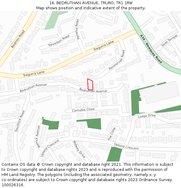 16, BEDRUTHAN AVENUE, TRURO, TR1 1RW: Location map and indicative extent of plot