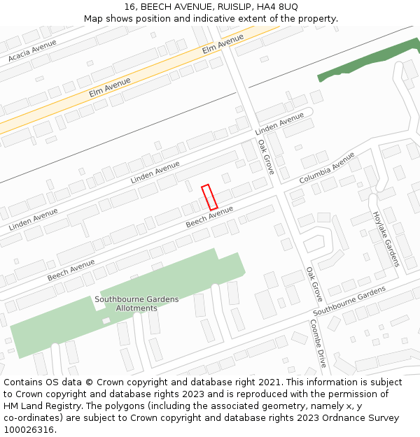 16, BEECH AVENUE, RUISLIP, HA4 8UQ: Location map and indicative extent of plot
