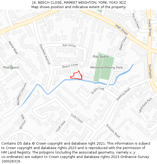 16, BEECH CLOSE, MARKET WEIGHTON, YORK, YO43 3DZ: Location map and indicative extent of plot