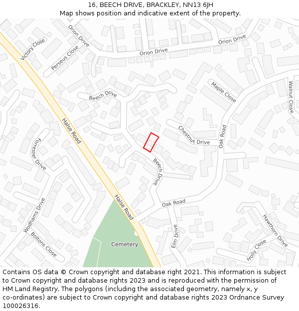 16, BEECH DRIVE, BRACKLEY, NN13 6JH: Location map and indicative extent of plot