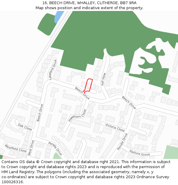 16, BEECH DRIVE, WHALLEY, CLITHEROE, BB7 9RA: Location map and indicative extent of plot