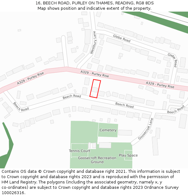 16, BEECH ROAD, PURLEY ON THAMES, READING, RG8 8DS: Location map and indicative extent of plot