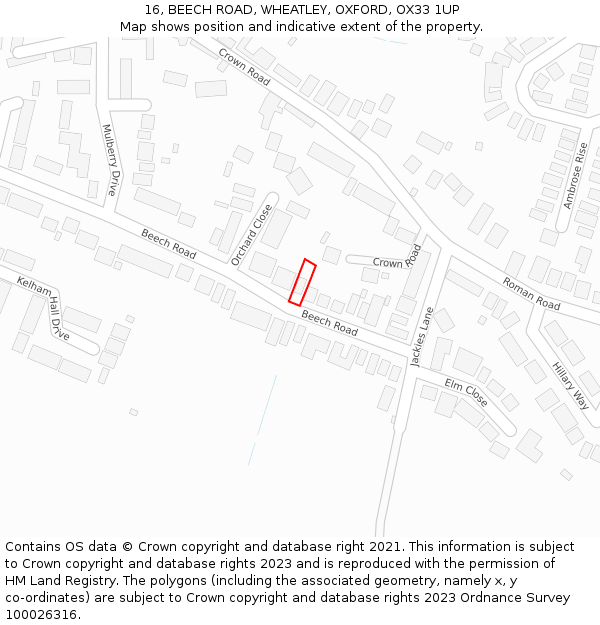 16, BEECH ROAD, WHEATLEY, OXFORD, OX33 1UP: Location map and indicative extent of plot