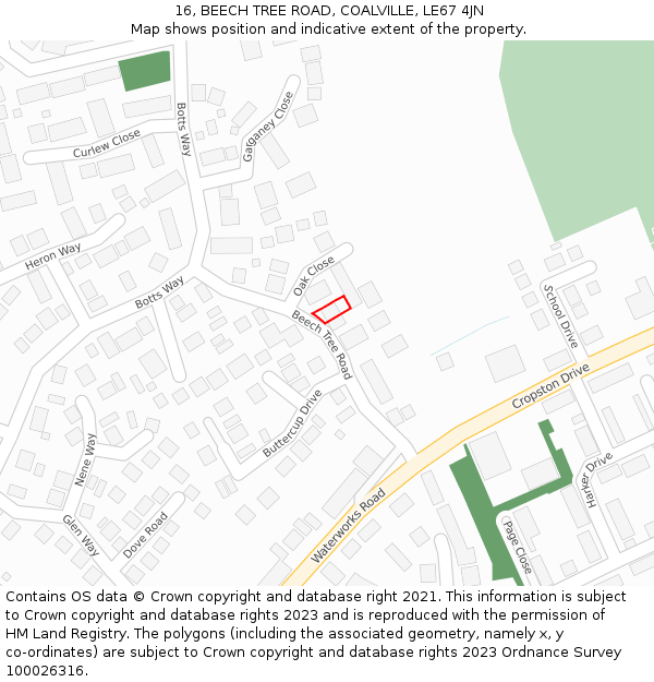 16, BEECH TREE ROAD, COALVILLE, LE67 4JN: Location map and indicative extent of plot