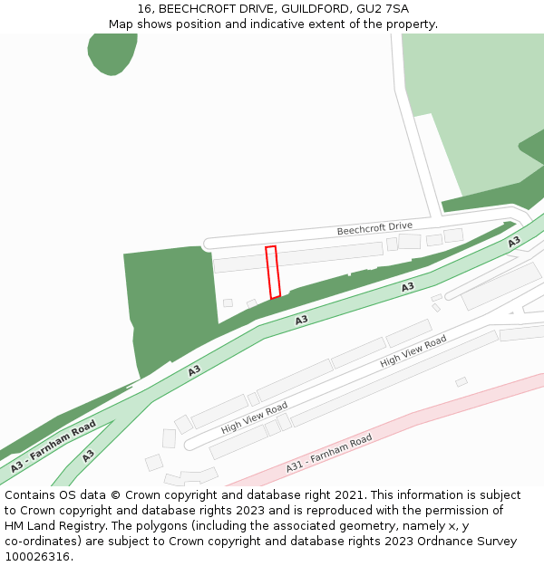 16, BEECHCROFT DRIVE, GUILDFORD, GU2 7SA: Location map and indicative extent of plot